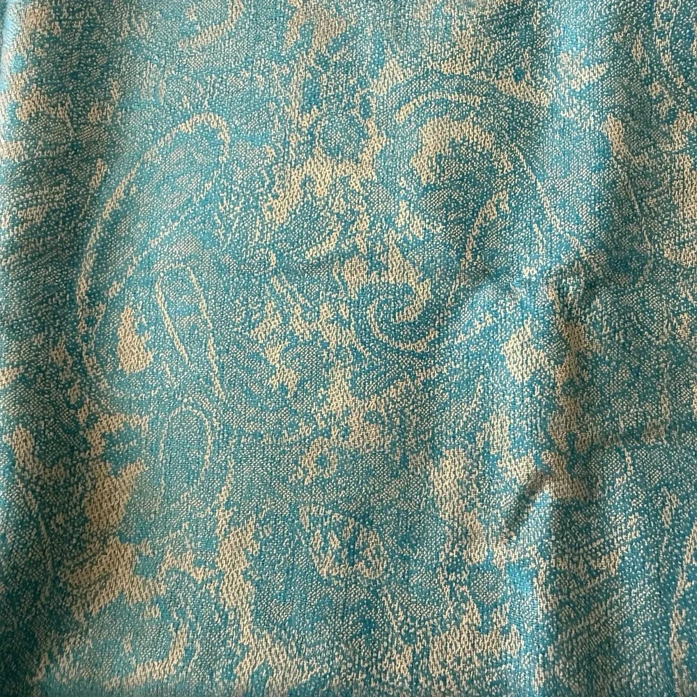 Paskmina Scarf Shawl Turquoise Gold Paisley Boho Wrap‎ Fringe